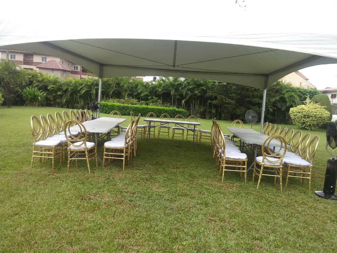 57506326 847249138954091 7944656722283658461 n - Gold Dior chairs add a simple elegance to any occasion. White tent supplied and ...