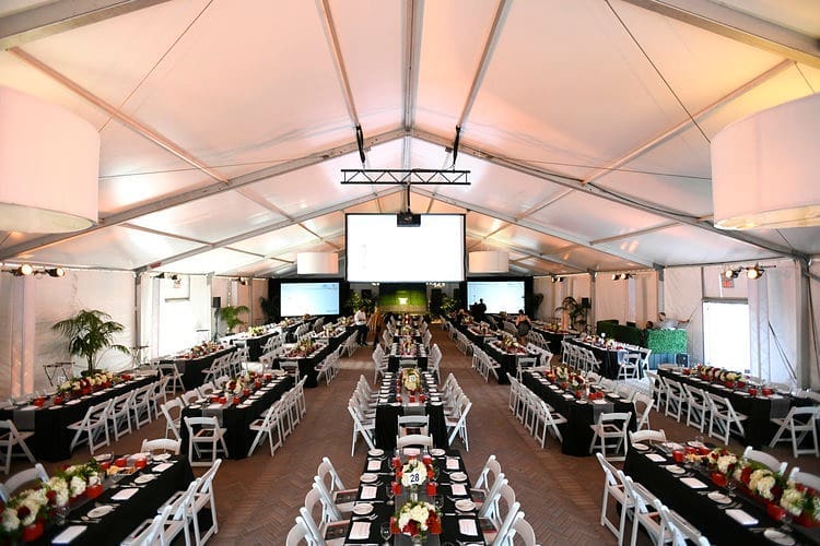 61006274 363811510929572 3453122557299790971 n - Gorgeous setup using white garden chairs, Long tables, Marquee, Black table cove...