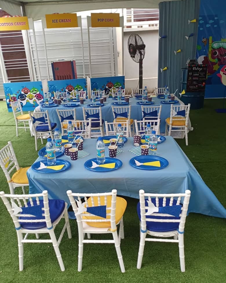 Lovely baby shark themed setup for one lucky kid. . . Party