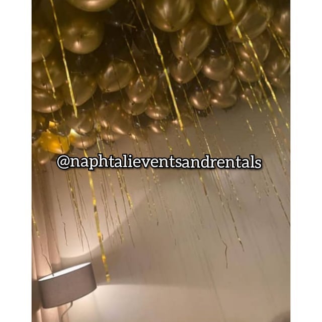 103849130 297296601466870 5582849569573820652 n - This dreamy helium gold and black balloon setup can be delivered and setup in your home as well.  Th...