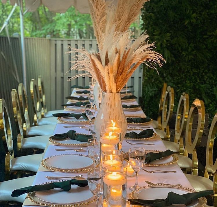 128486156 707220240204215 5564794217772356807 n - This decor inspiration is perfect for that intimate get together . Those gold Oz chairs stay classy ...